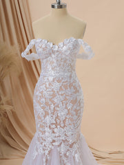 Mermaid Tulle Off-the-Shoulder Appliques Lace Cathedral Train Corset Wedding Dress