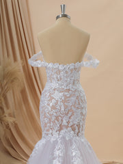 Mermaid Tulle Off-the-Shoulder Appliques Lace Cathedral Train Corset Wedding Dress