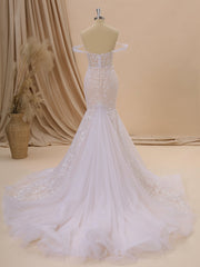 Mermaid Tulle Off-the-Shoulder Appliques Lace Cathedral Train Corset Wedding Dress