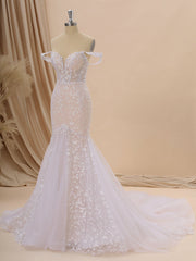 Mermaid Tulle Off-the-Shoulder Appliques Lace Cathedral Train Corset Wedding Dress