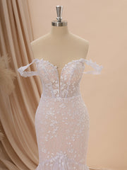 Mermaid Tulle Off-the-Shoulder Appliques Lace Cathedral Train Corset Wedding Dress
