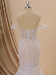 Mermaid Tulle Off-the-Shoulder Appliques Lace Cathedral Train Corset Wedding Dress