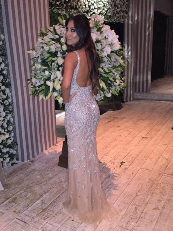 Mermaid Tulle V-Neck Sleeveless Sweep/Brush Train With Crystal Dresses