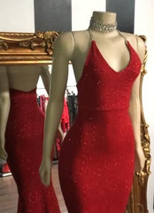 Mermaid V-neck Halter Floor Length Ruffle Hem Paillette Prom Dress