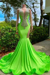 Gorgeous Bright Green Prom Dress Glittering Beaded Evening Gown Mermaid Party Dress Long Formal Dress HZ1024