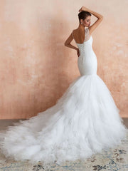 Mermaid Wedding Dress 2021 Beaded V Neck Sleeveless Bridal Gowns With Train