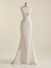 Simple Sleeveless Mermaid Wedding Dress With Sexy Bow Floor Length White