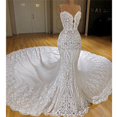Mermaid Wedding Dress with Lace Appliques - Charming Spaghetti-Straps