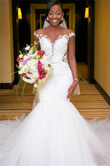 Mermaid Wedding Dress with Stunning Lace Appliques and Cap Sleeves