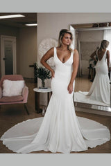 Sexy Mermaid Backless Cheap Satin Beach Wedding Dresses