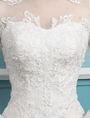 Mermaid Wedding Dresses Long Sleeve Ivory Lace Illusion Train Bridal Gowns