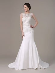 Mermaid Wedding Dresses With Elegant Detachable Lace Jacket Sweep Train(Veil Not Included) Exclusive