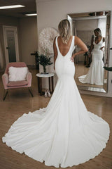 Sexy Mermaid Backless Cheap Satin Beach Wedding Dresses
