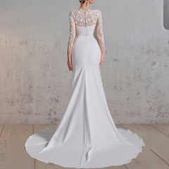 Mermaid White Lace Appliques Beaded Wedding Dress