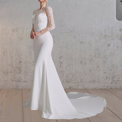 Mermaid White Lace Appliques Beaded Wedding Dress