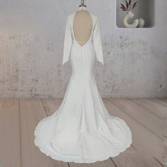 Mermaid White Open Back High Neck Wedding Dress