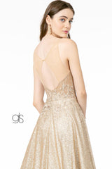 Metalic Glitter Ombre V-Neck A-Line Long Prom Dress