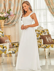 A-Line Elegant Formal Evening Dress Backless Sleeveless Floor Length Chiffon with Pleats