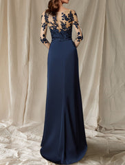 Aimishang  Sheath / Column Mother of the Bride Dress Wedding Guest Plus Size Elegant Jewel Neck Sweep / Brush Train Chiffon Half Sleeve with Appliques Fall