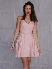 A-Line/Princess Ruched V-neck Sleeveless Short/Mini Homecoming Dresses