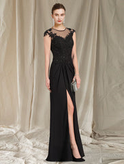 Aimishang  Sheath / Column Mother of the Bride Dress Elegant Jewel Neck Floor Length Chiffon Lace Short Sleeve with Appliques Split Front