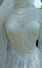 Middleton Style Vintage Long Lace Sleeves Fitted Bodice Bridal Gown Wedding Dress