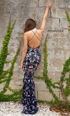Beaded Floral Print Long Primavera Prom Dress