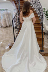 White One-Shoulder A-Line Long Wedding Dress