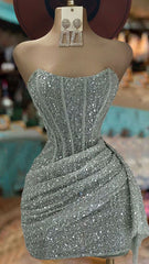 Strapless Sequin Mini Dress Homecoming Party Birthday Outfit
