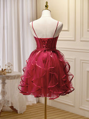 Mini / courte robe de bal bordeaux, robe de retour bordeaux mignonne gonflée