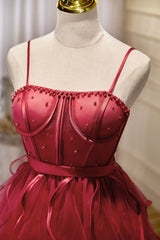 Mini / courte robe de bal bordeaux, robe de retour bordeaux mignonne gonflée
