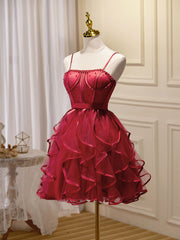 Mini / courte robe de bal bordeaux, robe de retour bordeaux mignonne gonflée