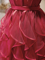 Mini / courte robe de bal bordeaux, robe de retour bordeaux mignonne gonflée