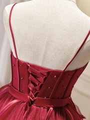 Mini / courte robe de bal bordeaux, robe de retour bordeaux mignonne gonflée