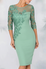 Jewel Neck Column Floral Lace Mother of the bride Dresses Half Sleeves