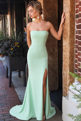 Daffodil Strapless Split Long Party Dress Simple Mermaid Prom Gown