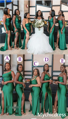 Multiway Elastic Satin Emerald Green Bridesmaid Dresses Mismatched
