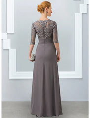 Aimishang  Sheath / Column Mother of the Bride Dress Elegant Jewel Neck Floor Length Chiffon Lace 3/4 Length Sleeve with Appliques