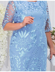 Women's Lace Dress Plus Size Curve Party Dress Floral Crew Neck Half Sleeve Fall Spring Elegant Prom Dress Midi Dress Formal Party Dress