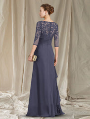 Aimishang Sheath / Column Mother of the Bride Dress Plus Size Elegant V Neck Floor Length Chiffon 3/4 Length Sleeve with Ruffles Appliques
