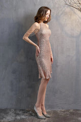 Modern Halter Mermaid Short Evening Dress Tassels Sequins Party Gowns