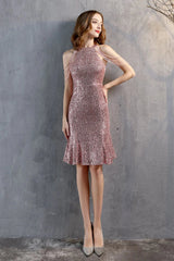 Modern Halter Mermaid Short Evening Dress Tassels Sequins Party Gowns