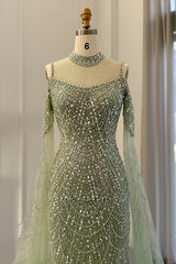Moderne high necy parels prom jurk zeemeermin lang met ruches