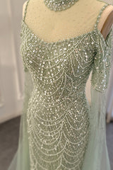 Moderne high necy parels prom jurk zeemeermin lang met ruches