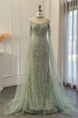 Moderne high necy parels prom jurk zeemeermin lang met ruches