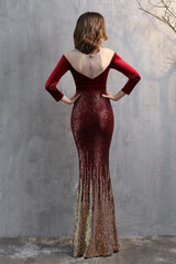 Modern Long Sleeves Illussion Neck Evening Dress Mermaid Sequins Long