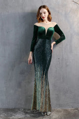 Modern Long Sleeves Illussion Neck Evening Dress Mermaid Sequins Long