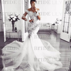 Modern Mermaid Wedding Dress with Long Sleeves and Lace Appliques