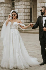 Wedding Dress Off The Shoulder A Line Lace Tulle Bridal Dress Floor Length Elegant