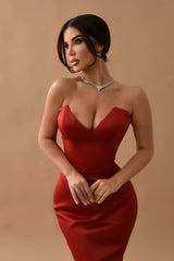 Modern Rust Mermaid Evening Dress Sweetheart Long Ruffle Bottom